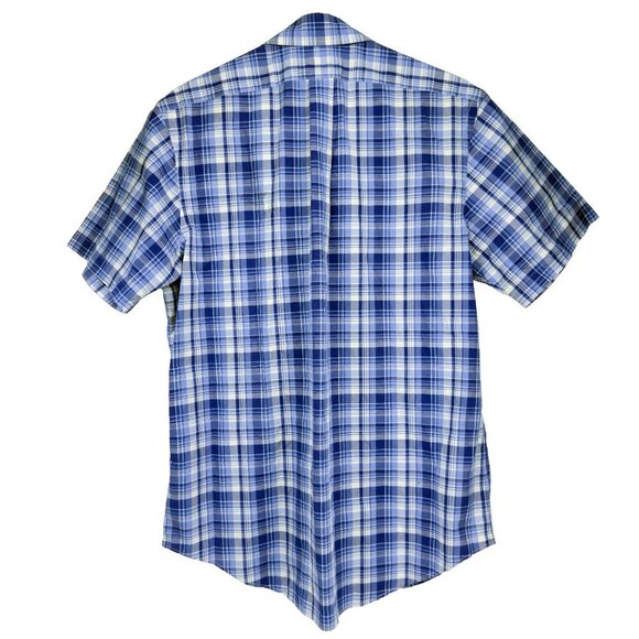 RALPH LAUREN Classic Plaid Short Sleeves Blue & White Button Down Shirt Size L - Picture 2 of 7
